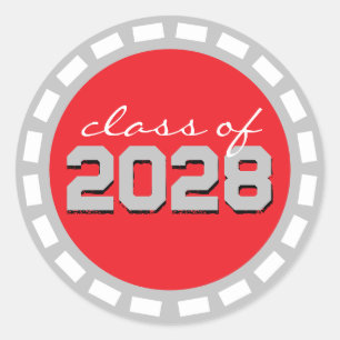 Red & Silver Grey Filmstrip Graduation Classic Round Sticker
