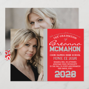 Red & Silver Grey Graduation 2 Photo Announcement