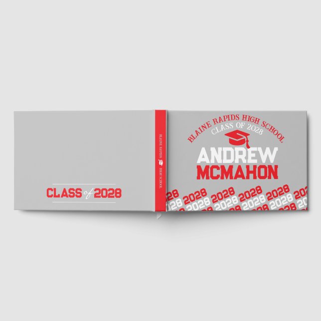 Red & Silver Grey Graduation Personalised Guest Book (Full)