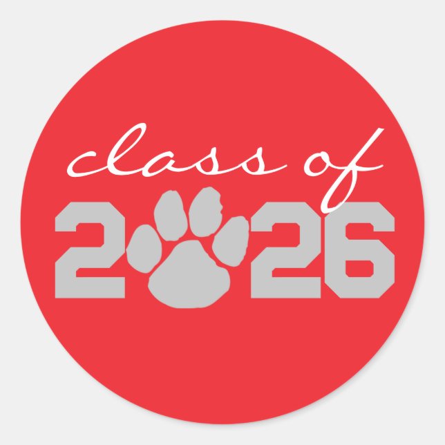 Red & Silver Grey Paw Print Graduation Stickers (Front)