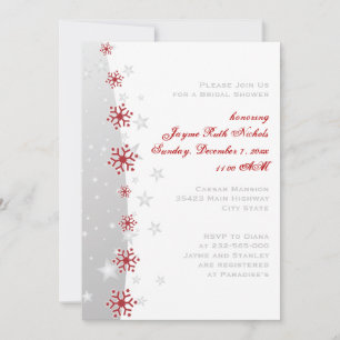 Red silver grey snowflake wedding bridal shower invitation