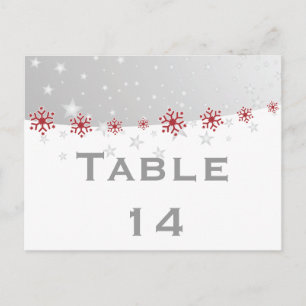 Red silver grey snowflake wedding table number postcard