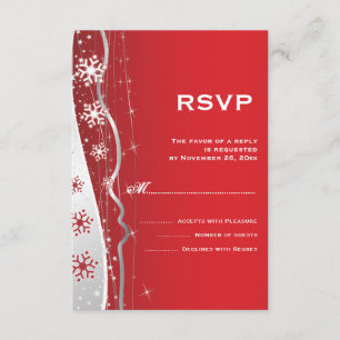 Red, silver grey snowflake winter wedding RSVP