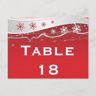 Red, silver grey winter wedding table number postcard