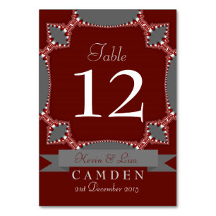 Red Silver lace Wedding Table Number Card