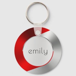 Red & Silver Modern Metallic Geometric design Key Ring