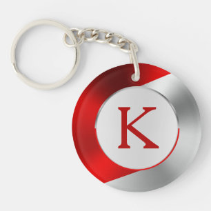 Red & Silver Modern Metallic Geometric design Key Ring