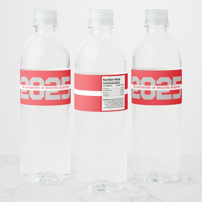 Red & Silver Personalised Graduation Water Bottle Label (Creator Uploaded)