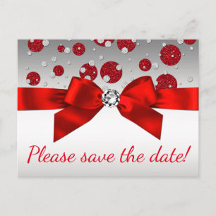 Red Silver Save The Date Postcards
