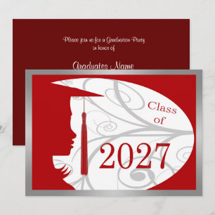 Red & Silver Silhouette 2027 Graduation Party Invitation