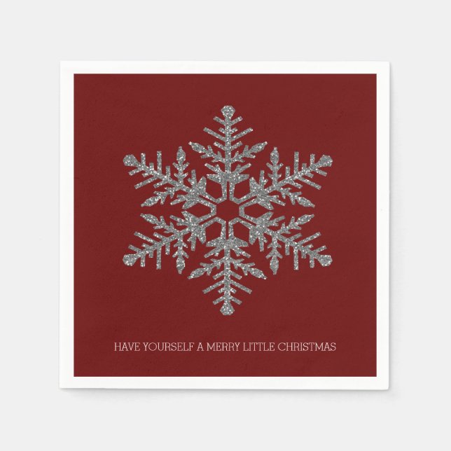Red Silver Snowflake Napkin (Front)