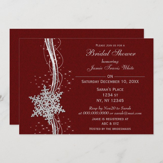 red silver Snowflake Winter Bridal Shower Invite (Front/Back)