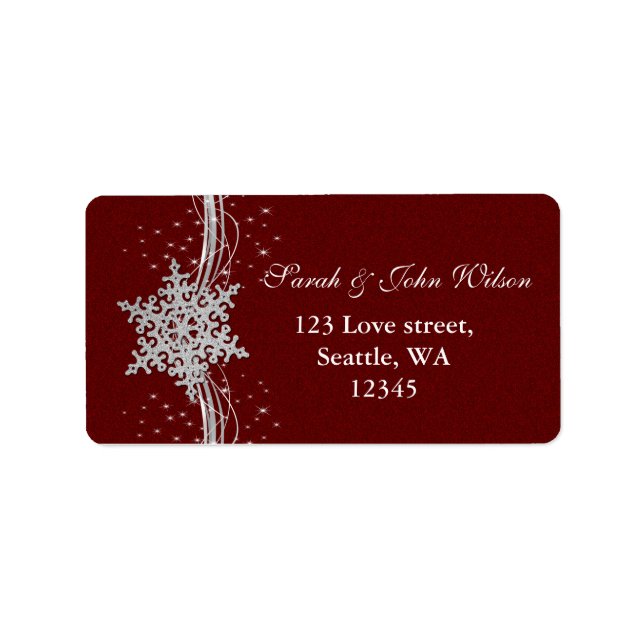 red Silver Snowflakes Winter address label (Front)