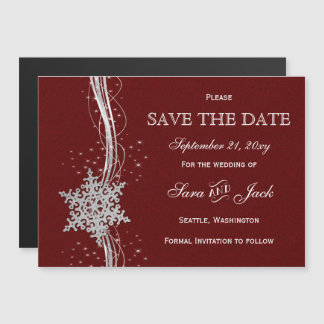 red Silver Snowflakes Winter  save the date Magnetic Invitation