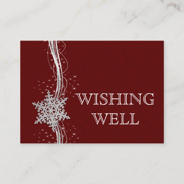 red Silver Snowflakes Winter wedding wishing well Enclosure Card (Front)