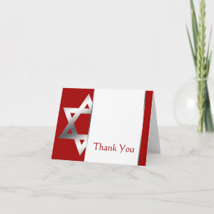 Red Silver Star of David Bar Mitzvah Thank You Card