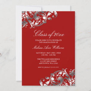 Red Silver Swirl Graduation Party Announcement