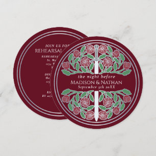 Red Silver Sword Royal Wedding Rehearsal  Invitation