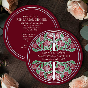 Red Silver Sword Royal Wedding Rehearsal Invitation