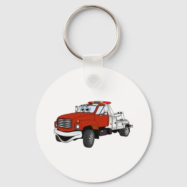 Red Silver Tow Truck Cartoon Key Ring (Front)