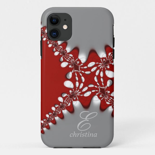 Red Silver Tribal Lace  Fractals Monogram iPhone 5 Case-Mate iPhone Case (Back)