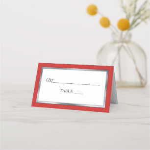Red Silver White Simple Elegant Place Cards