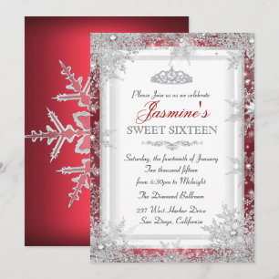 Red Silver Winter Wonderland Sweet 16 Invitation