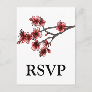 Red Simple Cherry Blossoms RSVP Postcard