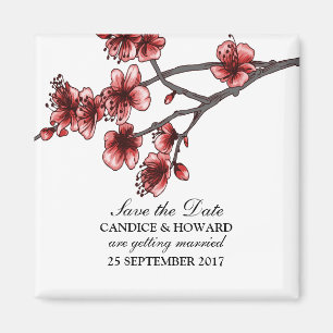 Red Simple Cherry Blossoms Save the Date Magnet