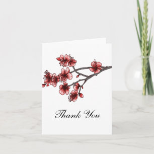 Red Simple Cherry Blossoms Thank You Card