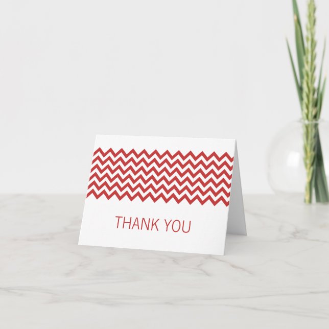 Red Simple Chevron Thank You Card (Front)