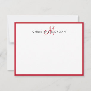 Red simple chic minimalist monogram name card
