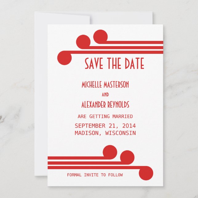 Red Simple Deco Chic Save the Date Invite (Front)