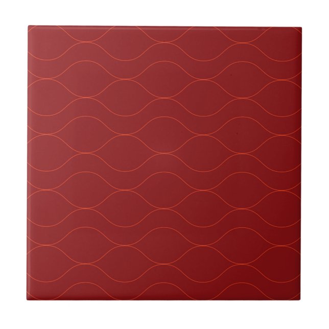 Red, simple, elegant, cool wave abstraction art ceramic tile (Front)