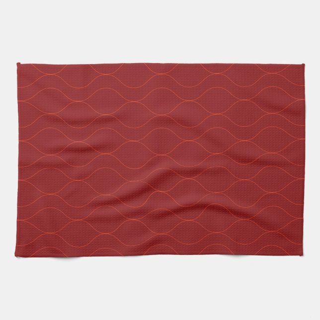 Red, simple, elegant, cool wave abstraction art tea towel (Horizontal)