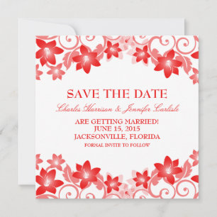 Red Simple Floral Save the Date Invite