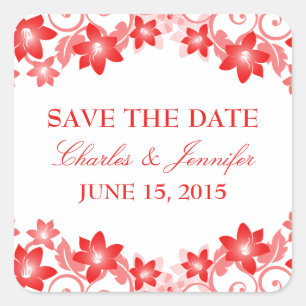 Red Simple Floral Save the Date Stickers