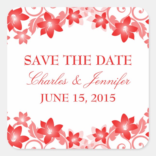 Red Simple Floral Save the Date Stickers (Front)