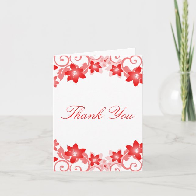 Red Simple Floral Thank You Card (Front)