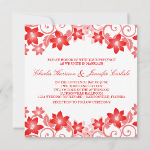 Red Simple Floral Wedding Invite