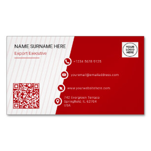 Red Simple Formal QR Code Modern Magnetic Business Card