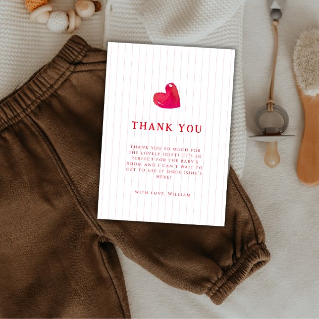 Red Simple Heart Stripe Baby Shower  Thank You Card (Red Simple Heart Stripe Baby Shower Thank You Card)