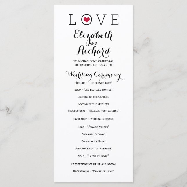Red Simple Love Wedding Programs (Front)