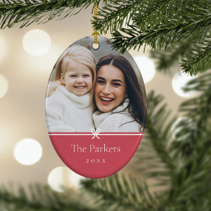 Red   Simple Minimal Bow Photo Ceramic Ornament