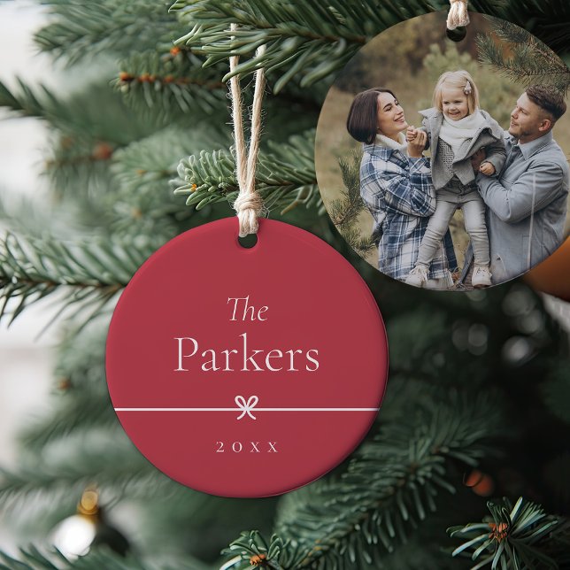 Red | Simple Minimal Bow Photo Ceramic Ornament (Creator Uploaded)