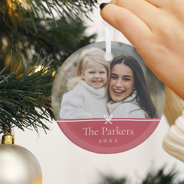 Red | Simple Minimal Bow Photo Glass Tree Decoration (Creator Uploaded)