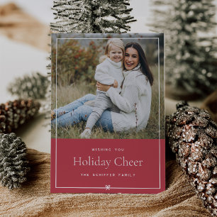 Red Simple Minimal Christmas Bow Photo Holiday Card