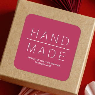 Red Simple Minimalist Handmade Business Support Square Sticker