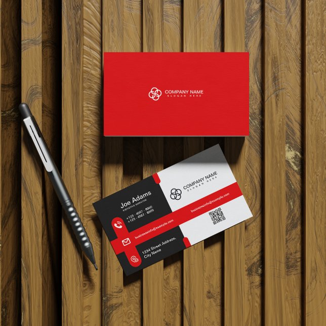 Red Simple Modern Professional QR Code Scannable Business Card (Creator Uploaded)