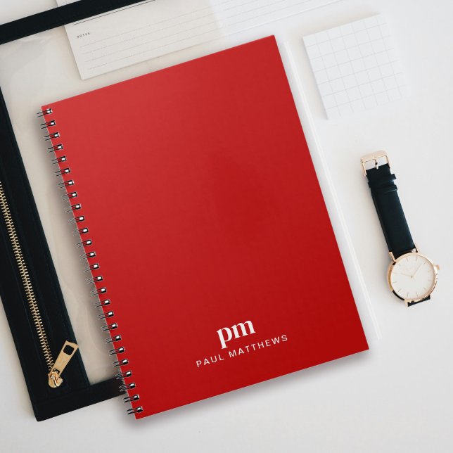 Red Simple Professional Monogram Initials and Name Notebook (Creator Uploaded)